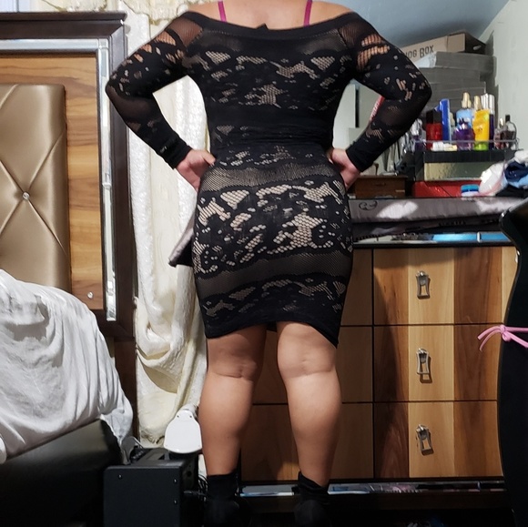 BEBE BLACK LACE DRAMA BODYCON MINI DRESS p/s - Picture 4 of 8